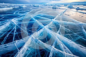 Ice texture cracks on Baikal lake photo