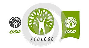 Abstract icon of human tree. Eco logo, nature, environment concept