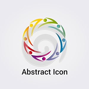 Abstract Icon Logo Design Primary Silhouettes People Dance Star Circle Miscellaneous Communications Network Rainbow Colors Vector