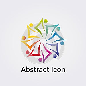 Abstract Icon Logo Design Primary Silhouettes People Dance Star Circle Miscellaneous Communications Network Rainbow Colors Vector