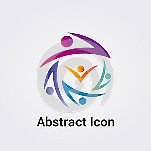 Abstract Icon Logo Design Primary Silhouettes People Dance Star Circle Miscellaneous Communications Network Rainbow Colors Vector