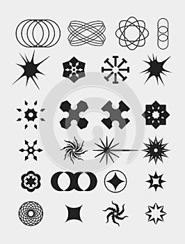Abstract icon shape symbol set bundle geometric spiral brutalism acid element template clip art vector editable