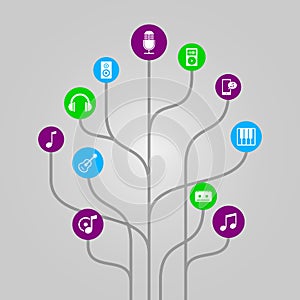 Abstract icon tree illustration - music, media, audio and sound concept