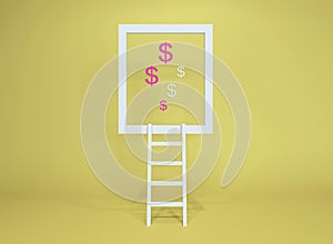 Abstract Idea stair to money colorful yellow background. Minimal concept.Idea. photo