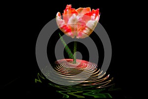 Abstract illlustration of tulip with leaf and reflections. Decomposition in raster graphics photo