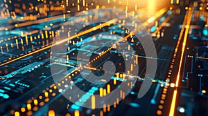 Abstract Illuminated Circuit Board Closeup