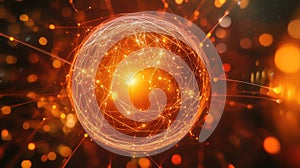 Glowing sphere with global network connections and data streaming