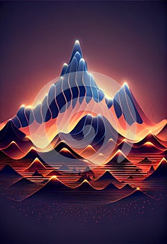 Abstract illustration of background with a colourful dynamic waves in a shape of mountain. AI generated content