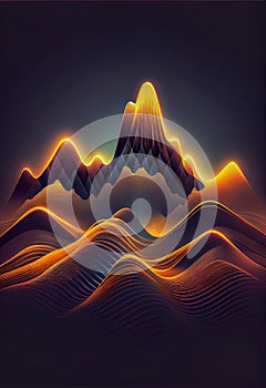 Abstract illustration of background with a colourful dynamic waves in a shape of mountain. AI generated content