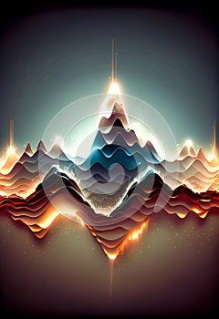 Abstract illustration of background with a colourful dynamic waves in a shape of mountain. AI generated content