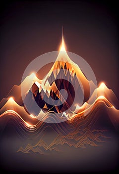 Abstract illustration of background with a colourful dynamic waves in a shape of mountain. AI generated content