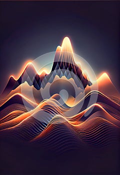 Abstract illustration of background with a colourful dynamic waves in a shape of mountain. AI generated content