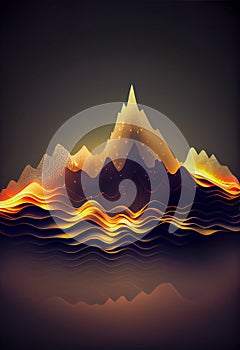 Abstract illustration of background with a colourful dynamic waves in a shape of mountain. AI generated content