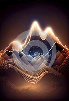 Abstract illustration of background with a colourful dynamic waves in a shape of mountain. AI generated content