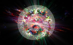 Abstract illustration background image fantastic universe with a bright flash of light emanating from inside and many quasar stars