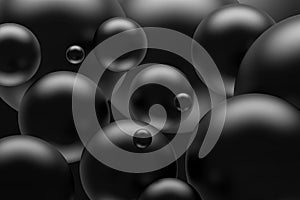 Abstract illustration of black glossy big balls. Digitally generated image.