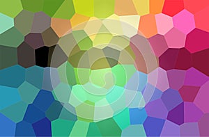 Abstract illustration of blue, green, red and purple bright big hexagon background.