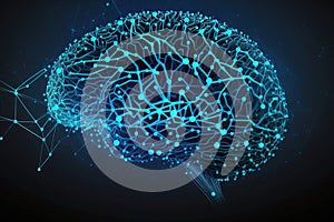 Brain connection network on dark background. Generaive AI