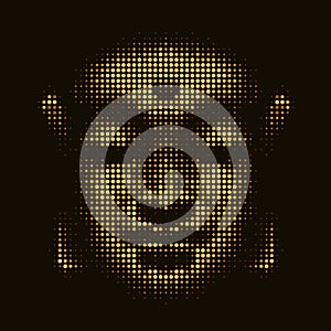 Abstract illustration buddha face with yellow gold colored circles bubbles on black background texture vector design