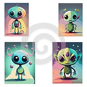 Abstract illustration with cartoon alien T-shirt Design