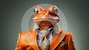 Abstract Illustration of a Character in an Orange Suit with a Frog Head - Generative Ai