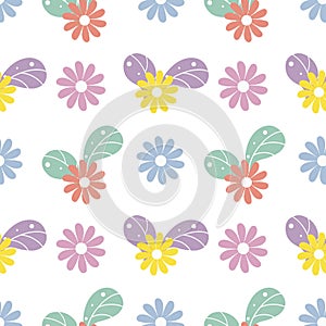 Abstract illustration colorful pastel flowers leaves seamless pattern design for texture background