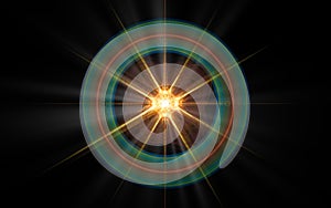 Abstract illustration of a computer generated fantastic star in various shapes and shades on a black background for use in