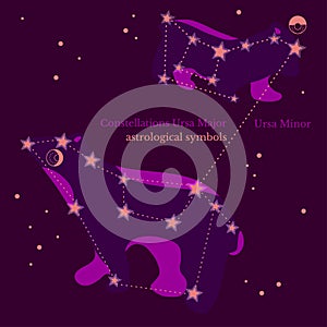 Abstract illustration of constellations Ursa Major and Ursa Minor, connection of stars in sky, star map. Astrological symbol