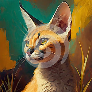 Abstract illustration of cute caracal in wild nature.