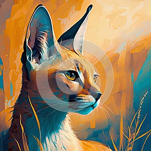 Abstract illustration of cute caracal in wild nature.