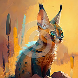 Abstract illustration of cute caracal in wild nature.