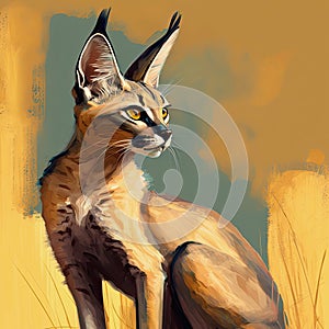 Abstract illustration of cute caracal in wild nature.