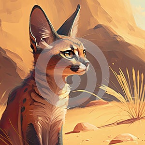 Abstract illustration of cute caracal in wild nature.