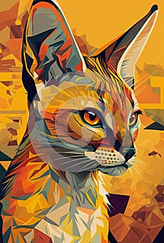 Abstract illustration of cute caracal in wild nature as phone wallpaper.