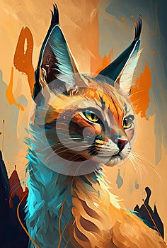 Abstract illustration of cute caracal in wild nature as phone wallpaper.