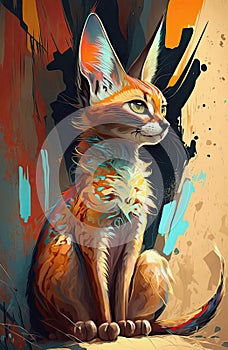 Abstract illustration of cute caracal in wild nature as phone wallpaper.