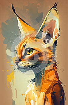 Abstract illustration of cute caracal in wild nature as phone wallpaper.