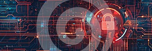 An abstract illustration depicting digital locks, shields, and network nodes protected by advanced AI algorithms