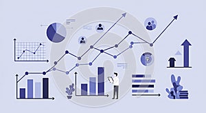 Abstract illustration depicting various data visualization elements on a light blue