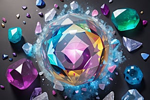 abstract illustration of different gems, AI generation