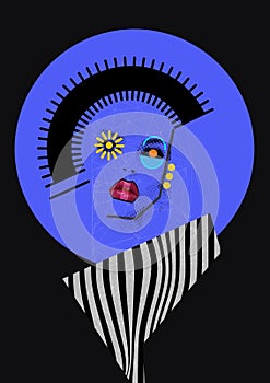 Abstract Illustration face - portrait, person vector art. Composition with color, geometric shape, line and texture. Modern pop