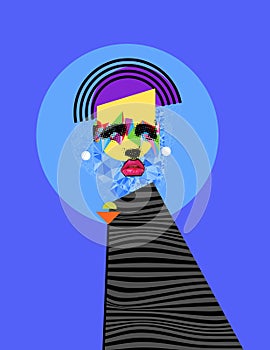 Abstract Illustration face - portrait, person vector art. Composition with color, geometric shape, line and texture. Modern pop