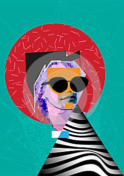 Abstract Illustration face - portrait, person vector art. Composition with color, geometric shape, line and texture. Modern pop