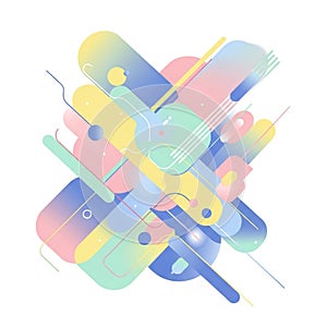 Abstract illustration featuring an array of geometric shapes, including rectangles,