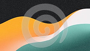 Abstract illustration featuring flowing waves in vibrant orange, white, and teal colors against a dark background photo