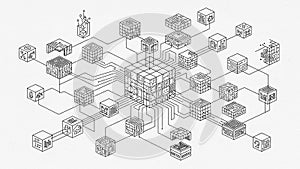 Technical, schematic appearance, emphasizing connectivity and