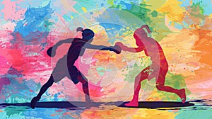 Abstract illustration of female boxers