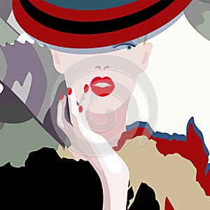 Abstract illustration of female model in striped hat