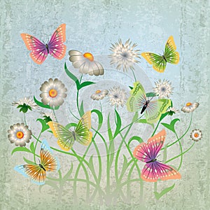 Abstract illustration with flowers and butterfly