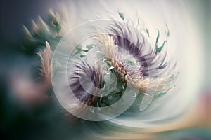 Abstract illustration with flowers in pastel colors. Soft blur background effect.